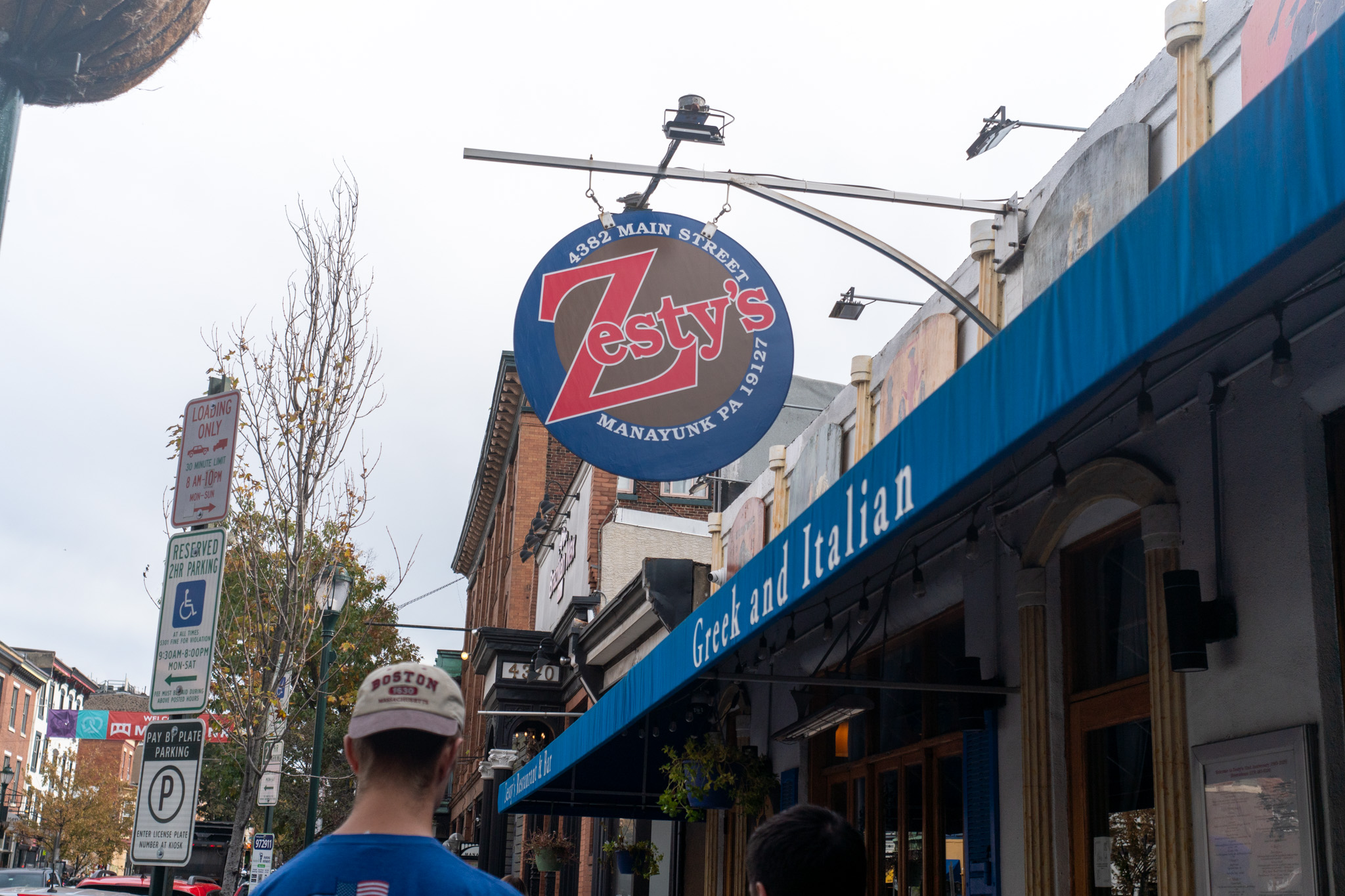 Zesty’s Greek and Italian sign on Main Street in Manayunk.